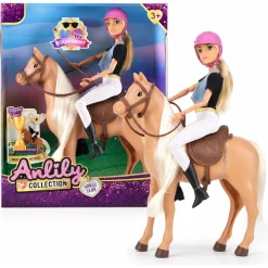 Anlily dukke med brun springhest - 32 cm