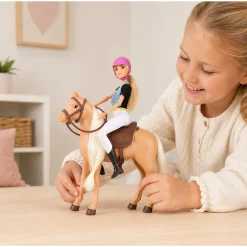 Anlily dukke med brun springhest - 32 cm
