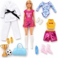 Anlily dukke med 4 sæt sportstøj - 13 accessories