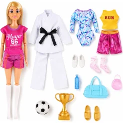 Anlily dukke med 4 sæt sportstøj - 13 accessories
