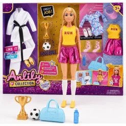 Anlily dukke med 4 sæt sportstøj - 13 accessories