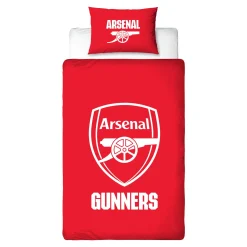 Arsenal sengetøj - 150x210 cm - Rødt vendbart sengesæt med logo - 100% bomulds sengelinned - Fodbold sengetøj