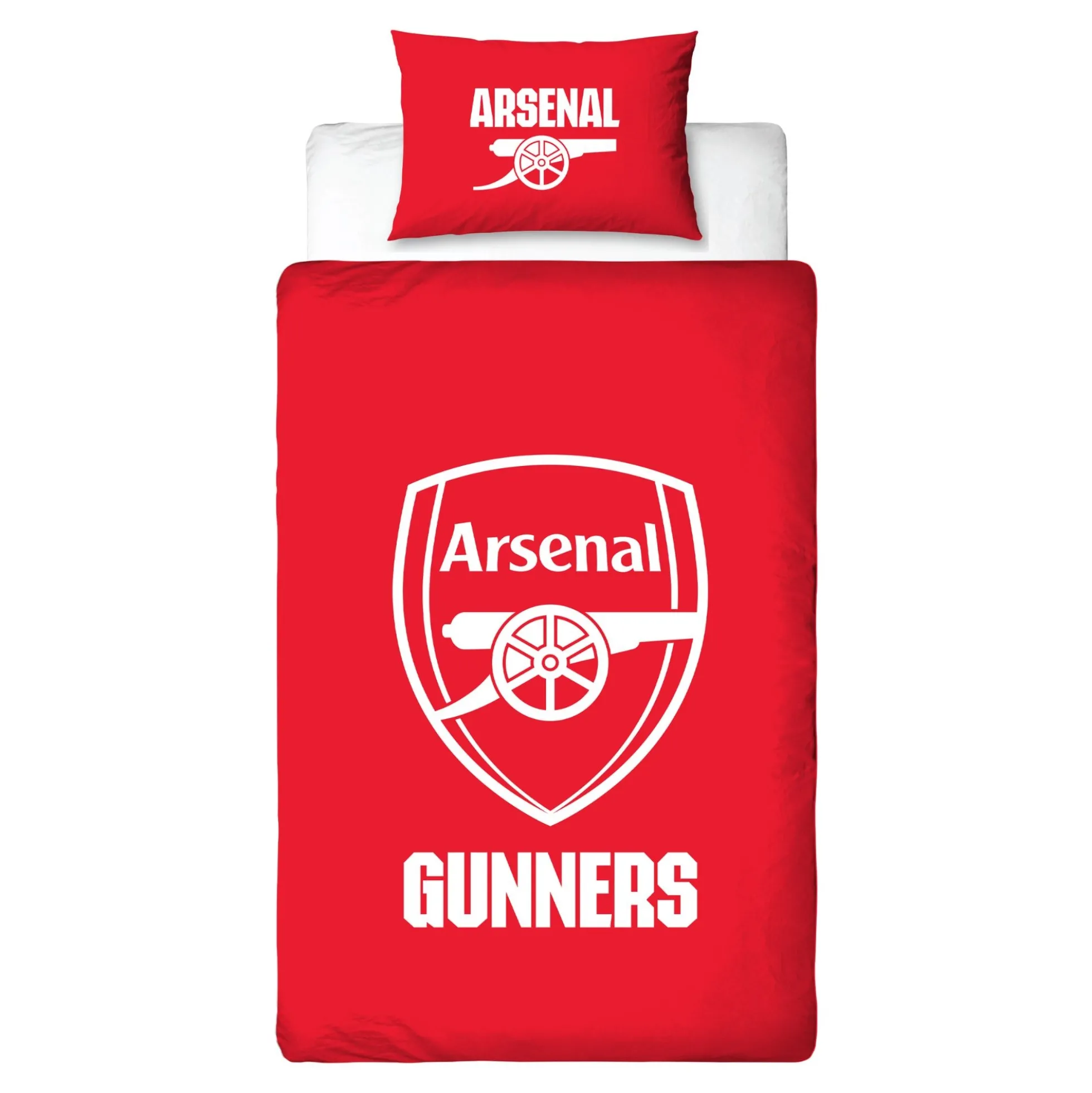 Arsenal sengetøj - 150x210 cm - Rødt vendbart sengesæt med logo - 100% bomulds sengelinned - Fodbold sengetøj