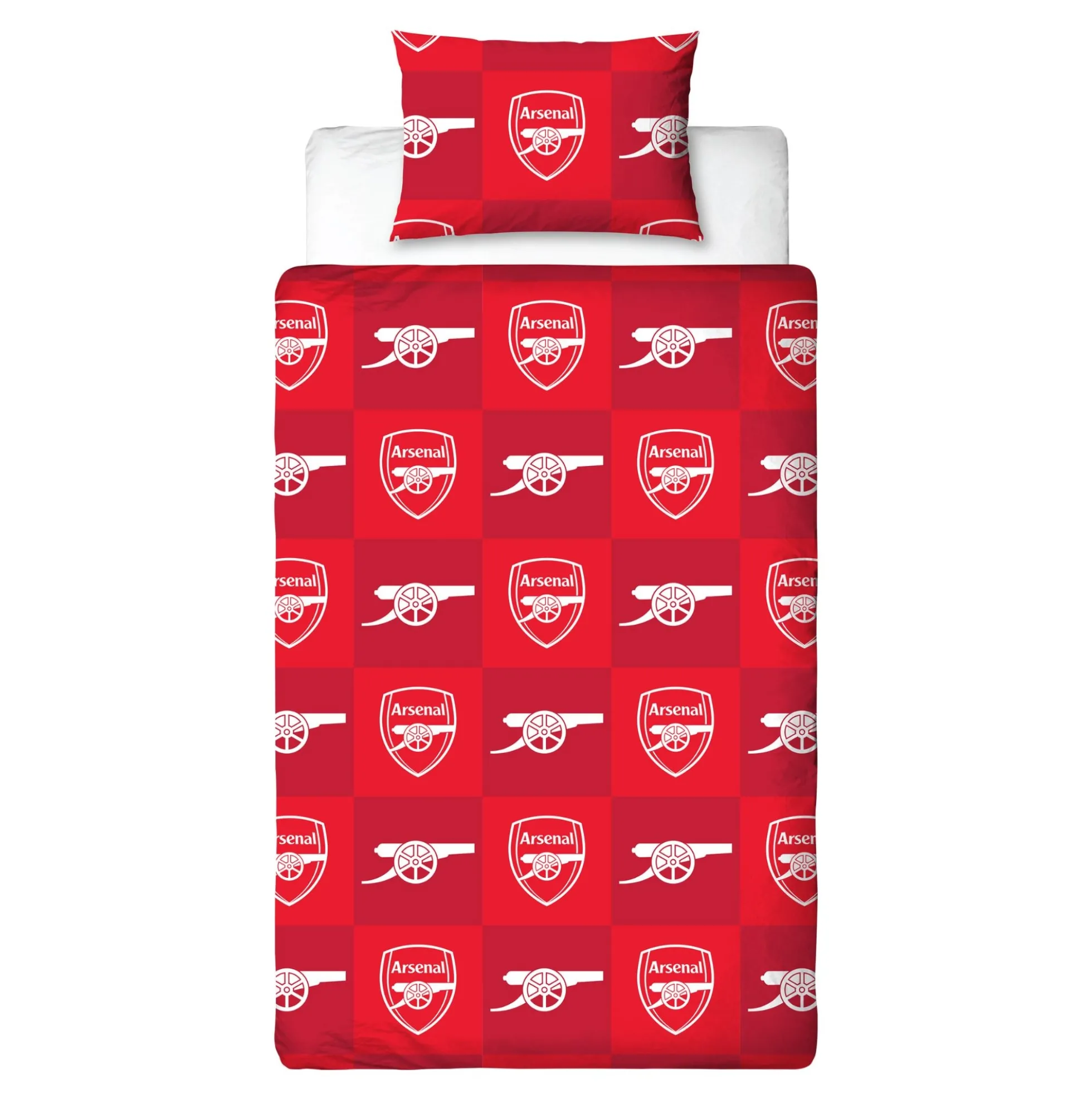 Arsenal sengetøj - 150x210 cm - Rødt vendbart sengesæt med logo - 100% bomulds sengelinned - Fodbold sengetøj