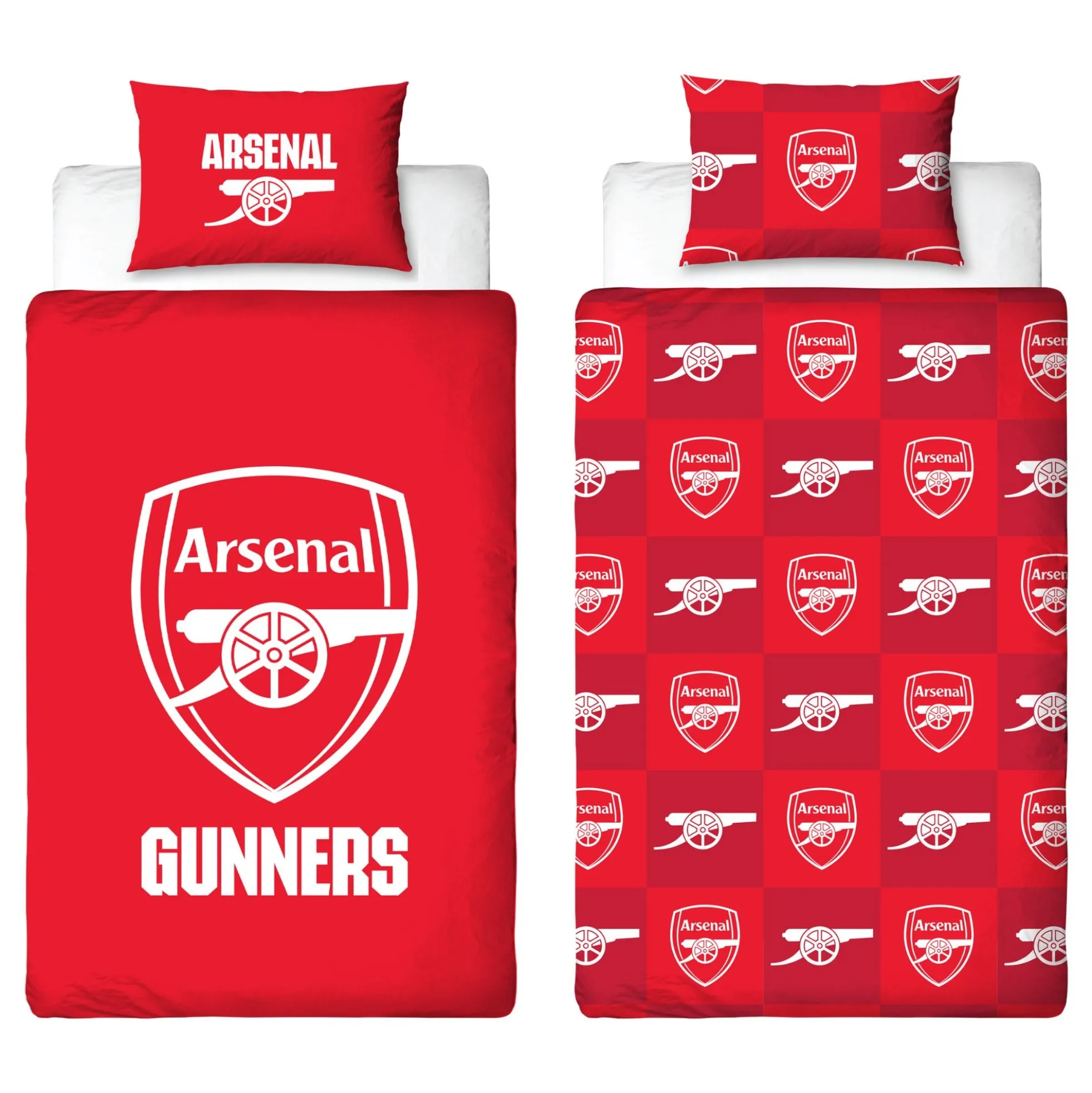 Arsenal sengetøj - 150x210 cm - Rødt vendbart sengesæt med logo - 100% bomulds sengelinned - Fodbold sengetøj
