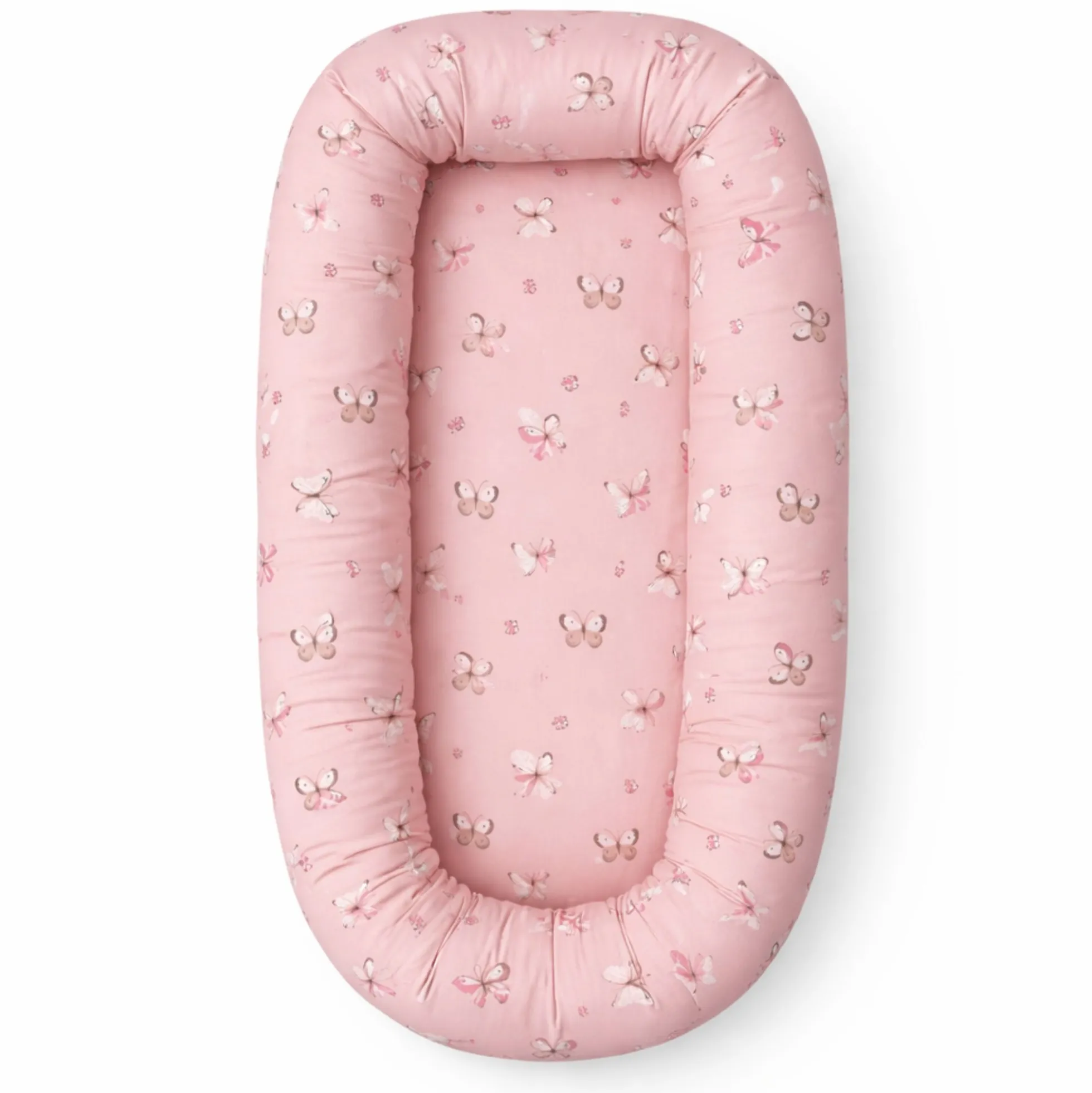 Babynest - 82x46x15 cm - Lyserød med sommerfugle