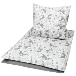 Baby sengetøj 70x100 cm - 100% økologisk bomuld - Blomster - Grå