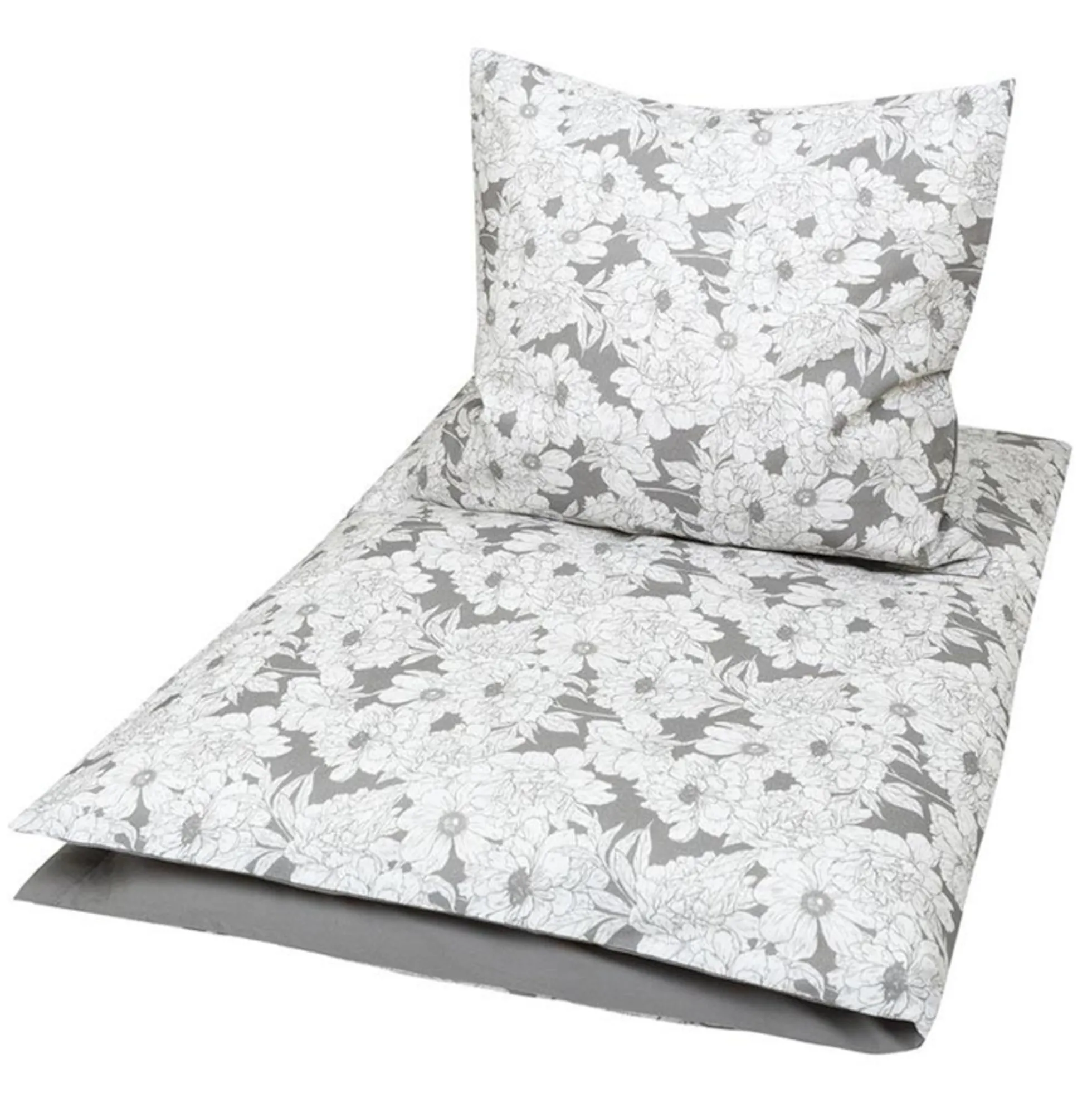 Baby sengetøj 70x100 cm - 100% økologisk bomuld - Blomster - Grå