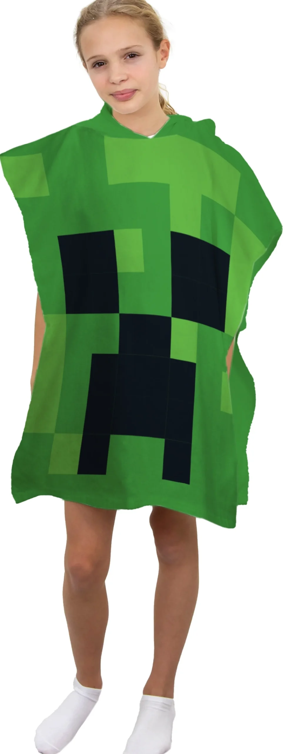 Badeponcho - Minecraft børneponcho - 50x115 cm - Let og hurtig tørrende poncho til børn