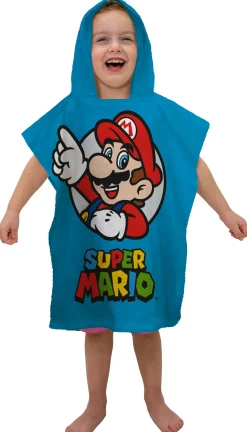 Badeponcho - Super Mario børneponcho - 50x115 cm - Let og hurtig tørrende poncho til børn