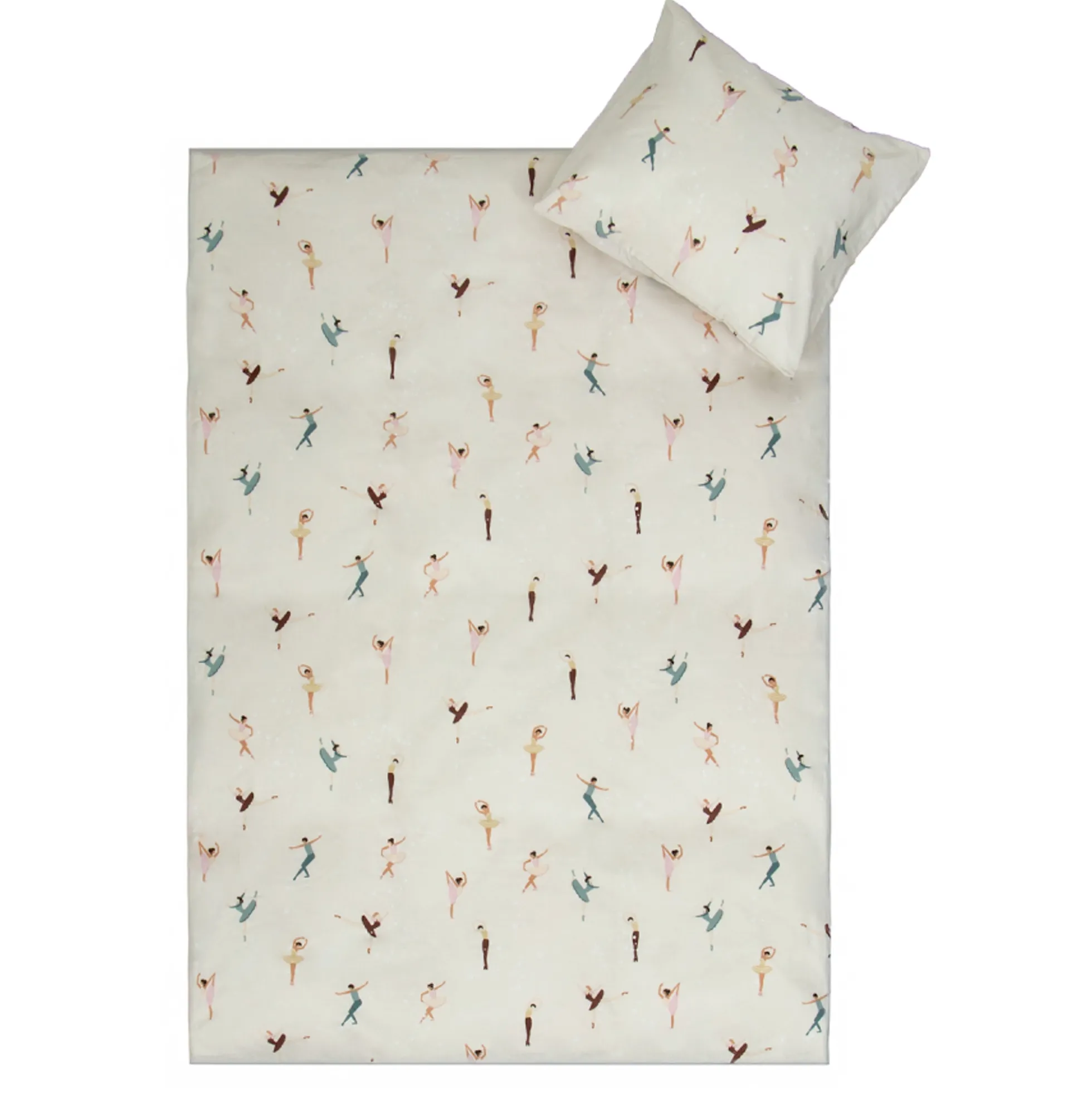 Ballerina sengetøj - 100% bomuld - Junior sengetøj 100x140 cm - Beige med ballerinaer