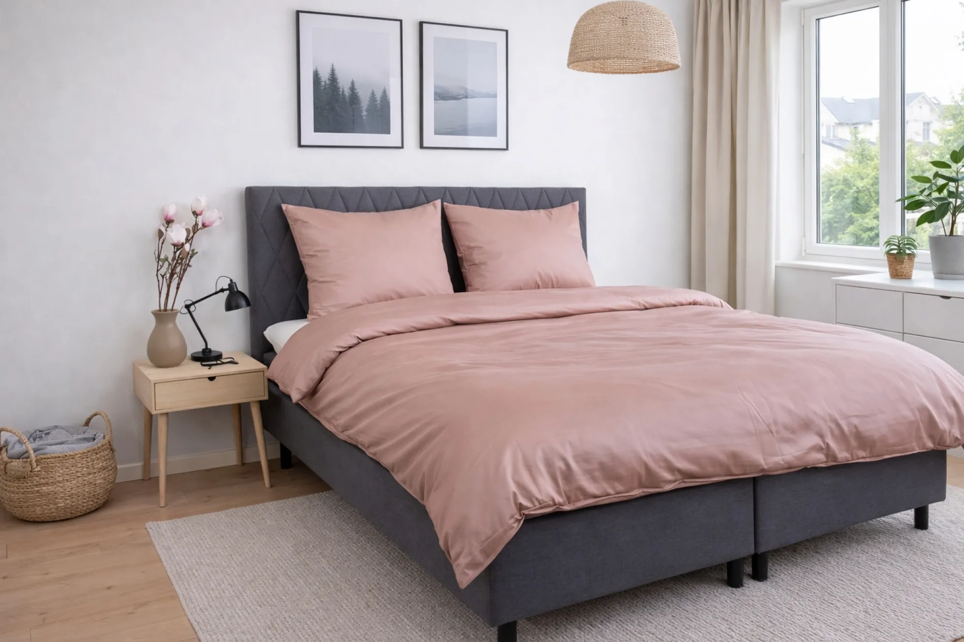 Bambus dobbelt sengetøj 240x220 cm - 100% bambus - Rosa