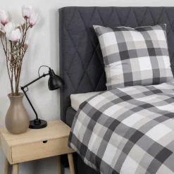 Bambus dobbelt sengetøj 200x220 cm - 100% bambus - Grå ternet