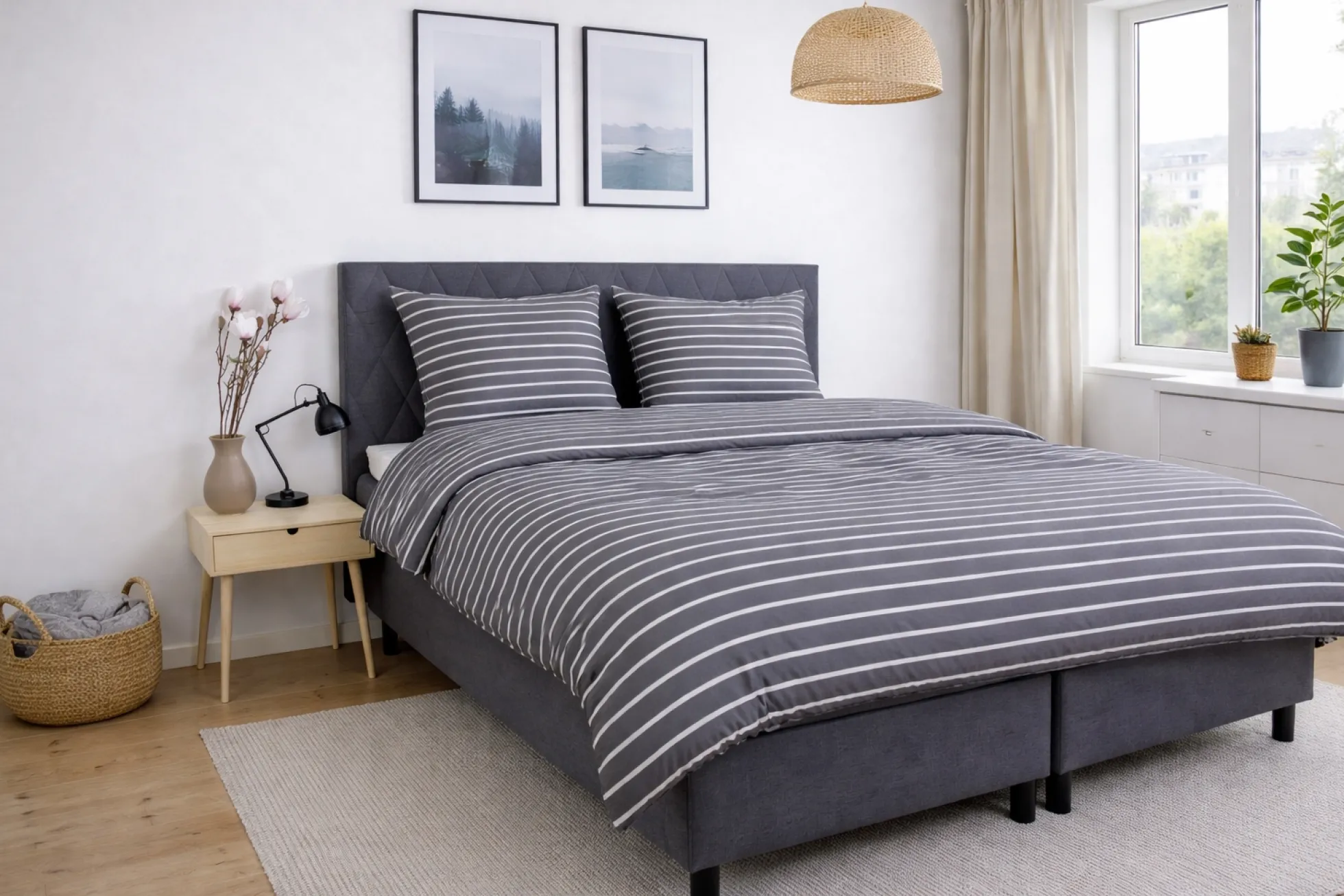 Bambus dobbelt sengetøj 200x220 cm - 100% bambus - Grå stribet