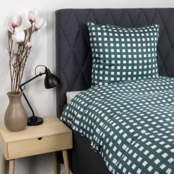 Bambus dobbelt sengetøj 200x220 cm - 100% bambus - Grøn ternet