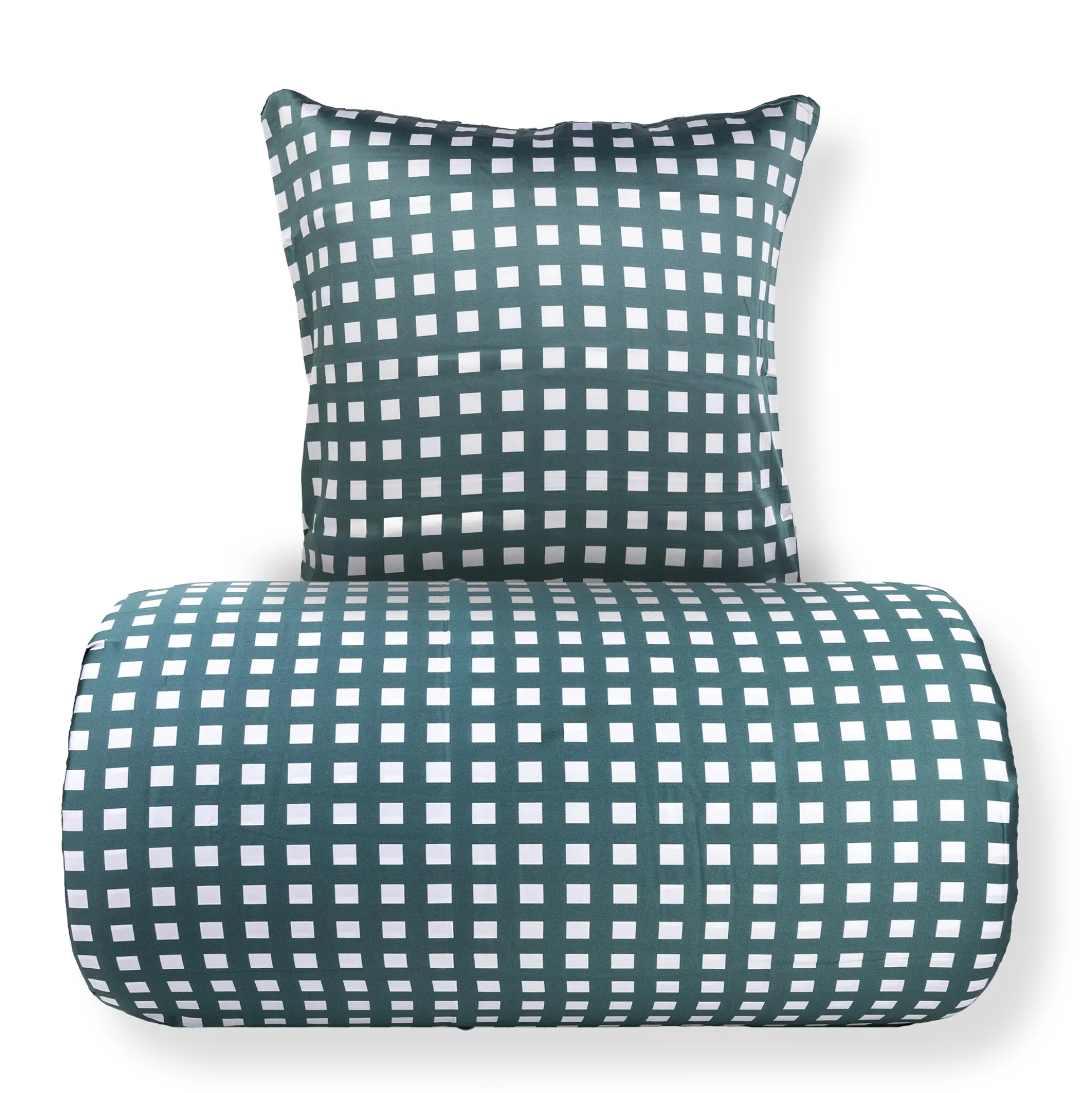 Bambus dobbelt sengetøj 200x220 cm - 100% bambus - Grøn ternet