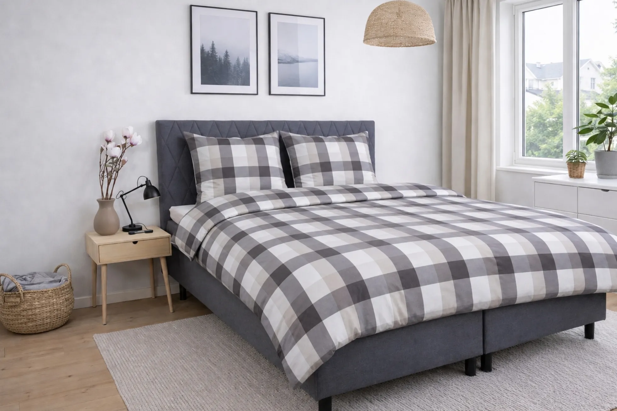Bambus pudebetræk 60x63 cm - 100% bambus - Grå ternet