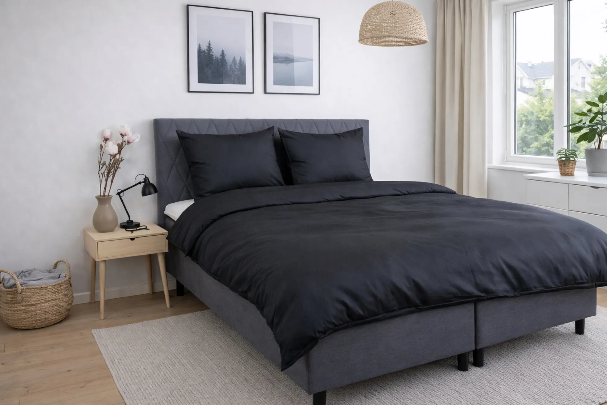 Bambus sengetøj 140x220 cm - 100% bambus - Sort