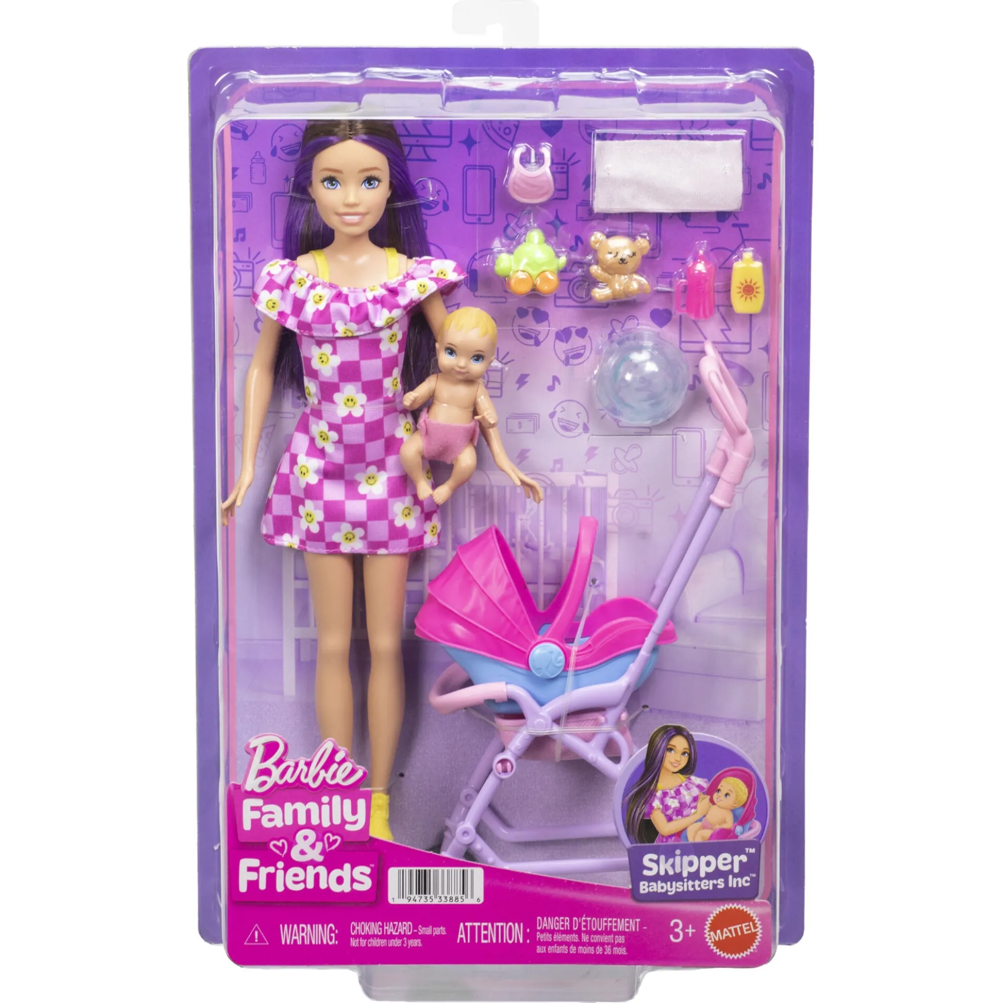 Barbie Babysitting Skipper legesæt - 30 cm dukke og 7 dele