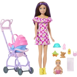 Barbie Babysitting Skipper legesæt - 30 cm dukke og 7 dele