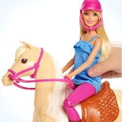 Barbie dukke med hest, sadel og rideudstyr - 30 cm