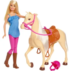 Barbie dukke med hest, sadel og rideudstyr - 30 cm