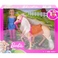 Barbie dukke med hest, sadel og rideudstyr - 30 cm