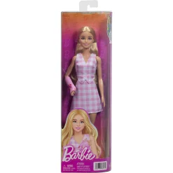 Barbie Fashionista blond dukke - Lyserøde tern og arm i gips - 30 cm