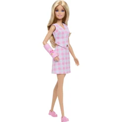 Barbie Fashionista blond dukke - Lyserøde tern og arm i gips - 30 cm