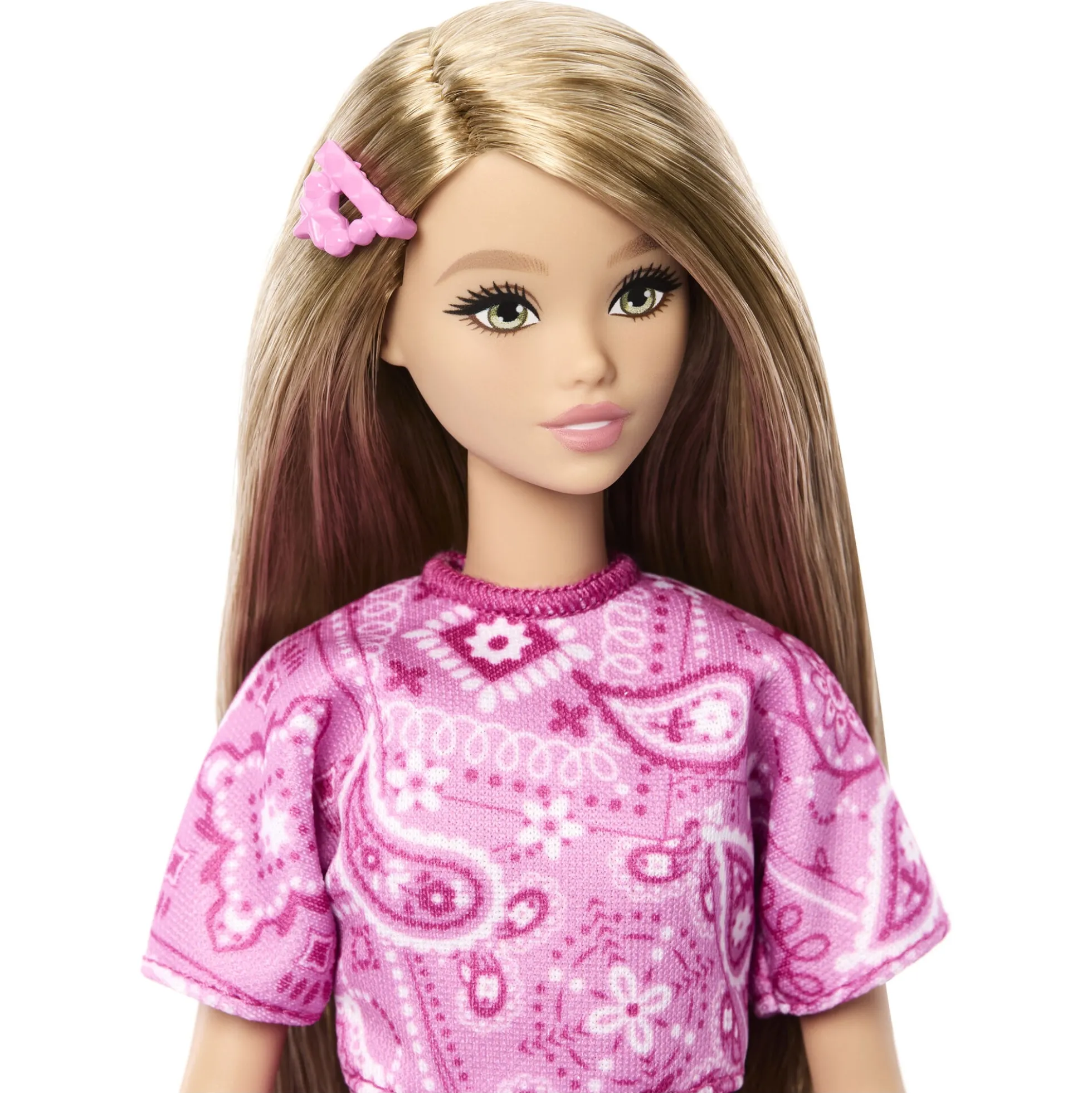 Barbie Fashionista dukke - Pink kjole med paisley-mønster - 30 cm