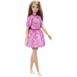 Barbie Fashionista dukke - Pink kjole med paisley-mønster - 30 cm