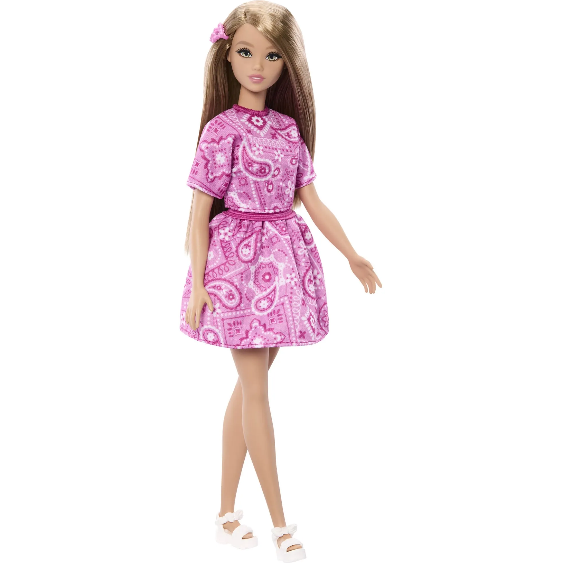 Barbie Fashionista dukke - Pink kjole med paisley-mønster - 30 cm