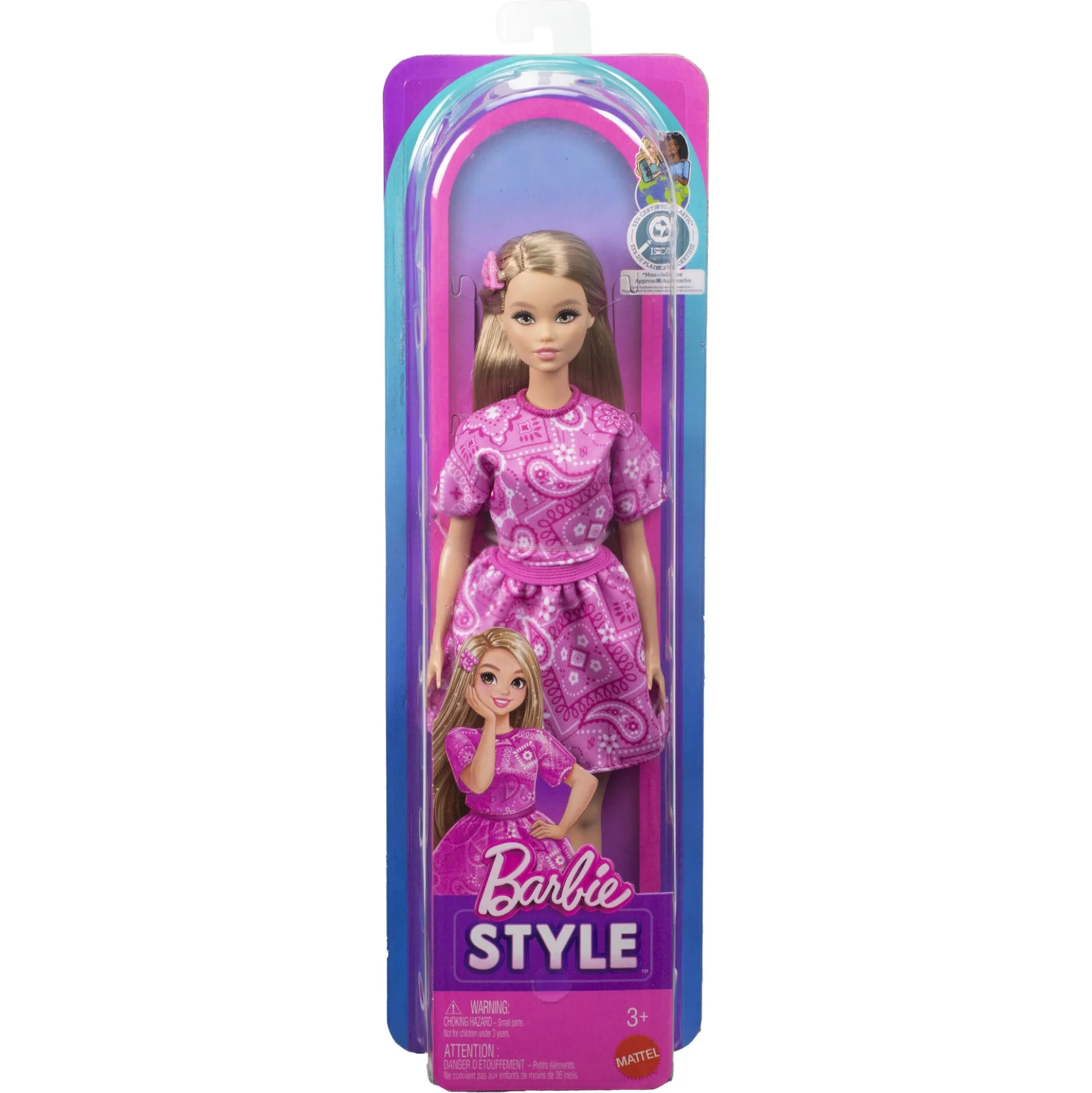 Barbie Fashionista dukke - Pink kjole med paisley-mønster - 30 cm