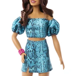 Barbie Fashionista dukke - Turkis kjole med dyreprint - 30 cm