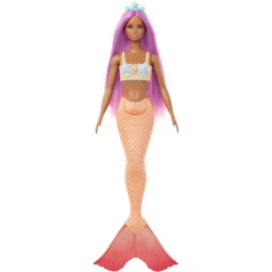 Barbie havfruedukke med pink hår og farverig hale - 30 cm