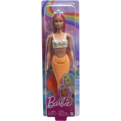 Barbie havfruedukke med pink hår og farverig hale - 30 cm
