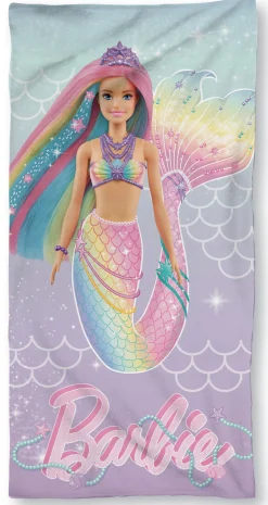 Barbie håndklæde - 70x140 cm - 100% bomuld - Blødt badehåndklæde med Barbie som havfrue
