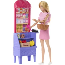 Barbie Malibu med markedsbod, mad og indkøbstilbehør - 11 dele