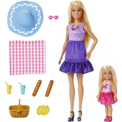 Barbie Malibu og Chelsea picnic-legesæt med 2 dukker - 11 dele