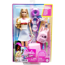 Barbie Malibu rejsesæt med hvalp, kuffert og tilbehør - 14 dele - 30 cm
