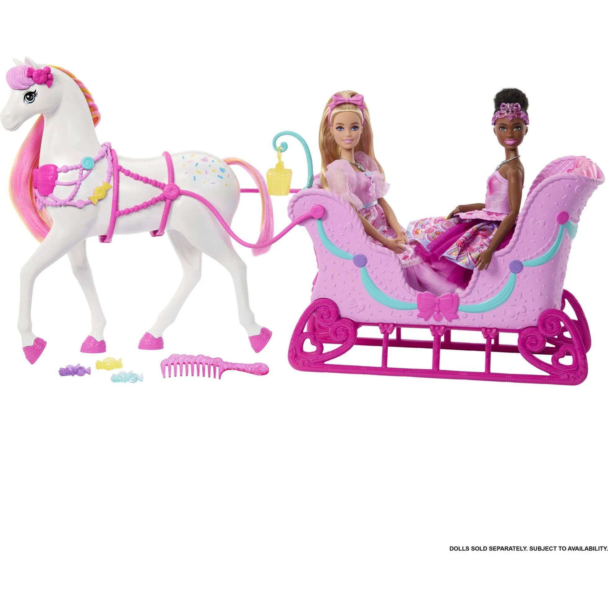 Barbie Nøddeknækkeren hest med slæde og hårpynt - 30 cm
