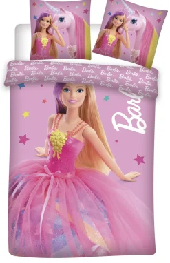 Barbie sengetøj - 100% bomuld - Junior sengetøj 100x140 cm - Barbie og stjerner