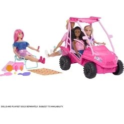 Barbie strandbuggy med strandtilbehør og plads til 4 dukker - 25x35 cm