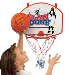 Basketkurv på træplade - 30 cm metalkurv med net