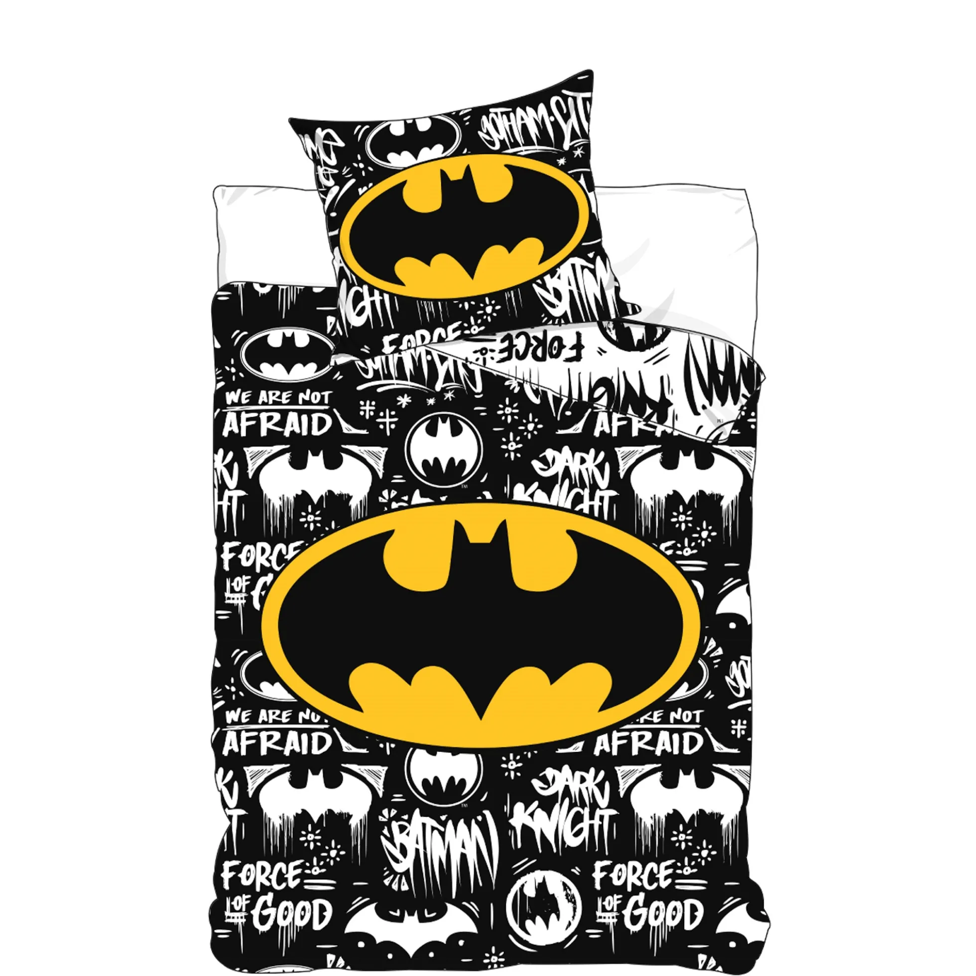Batman sengetøj - 100% bomuld - Børnesengetøj 140x200 cm - Grafisk printet logoer