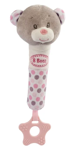 B Beez bamsestavrangle - babylegetøj med lyd og bidering - lyserød - fra 3 mdr.