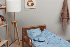 Biler og fly sengetøj - 100% bomuld - Babysengetøj 70x100 cm - Blåt med biler og fly