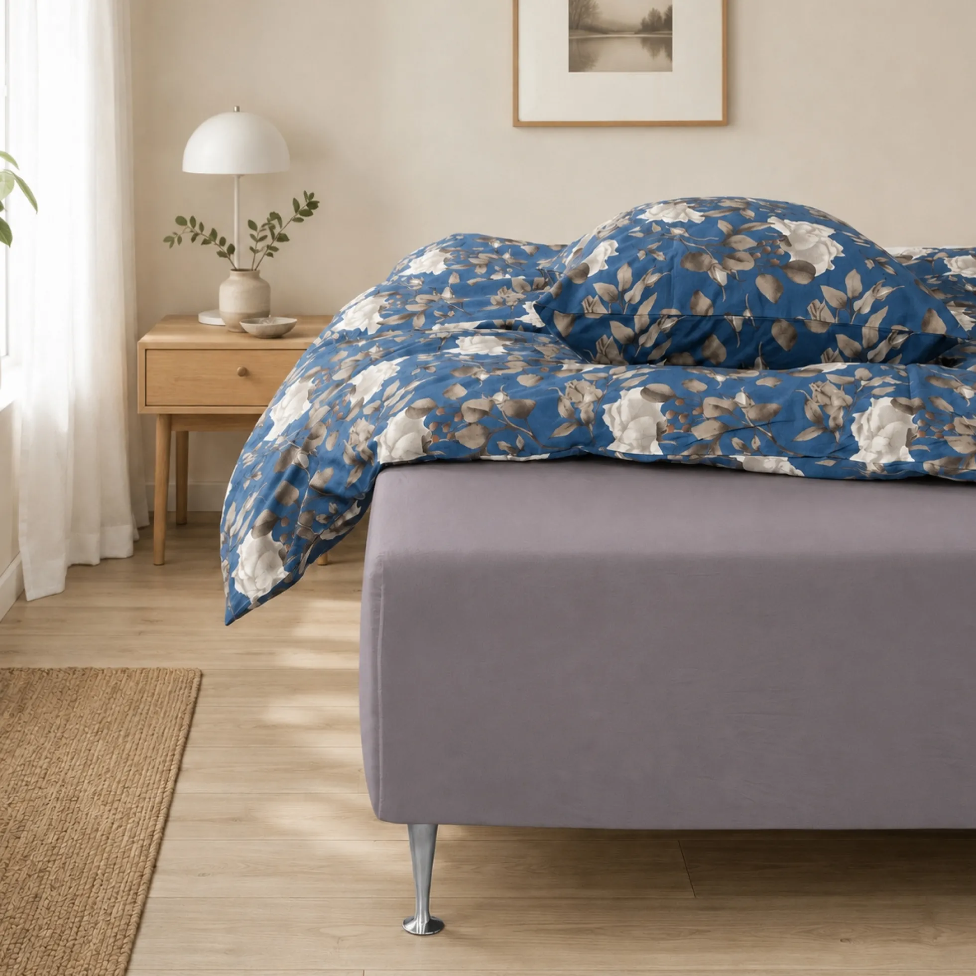 Blødt lagen 80x200 cm - Faconlagen i 100% bomuldssatin - Lysegråt boxlagen til madras - By Night satin lagen
