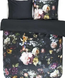 Blomstret sengetøj 200x200 cm - Fleur Nightblue - Blåt sengetøj - 2 i 1 design - 100% bomuldssatin - Essenza