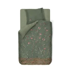 Blomstret sengetøj 140x220 cm - Grønt vendbart sengesæt i 100% blød bomuld - Okinawa green - Pip Studio sengelinned